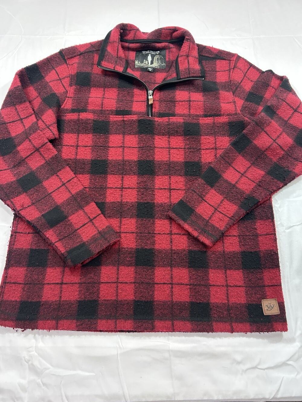 John Wayne Stock Supply Men’s 1/4 Zip Pullover Fleece Wooly Red And Black